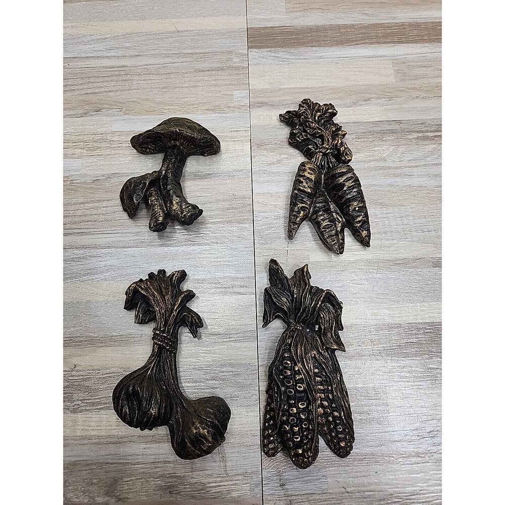 4 Vintage Vegetable Syroco Resin Wall Decor - Mushroom, Carrots, Beets, Corn MCM